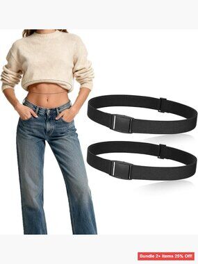 Stretch Belt with Flat Buckle for Jeans Pants Dresses Adjustable Invisible